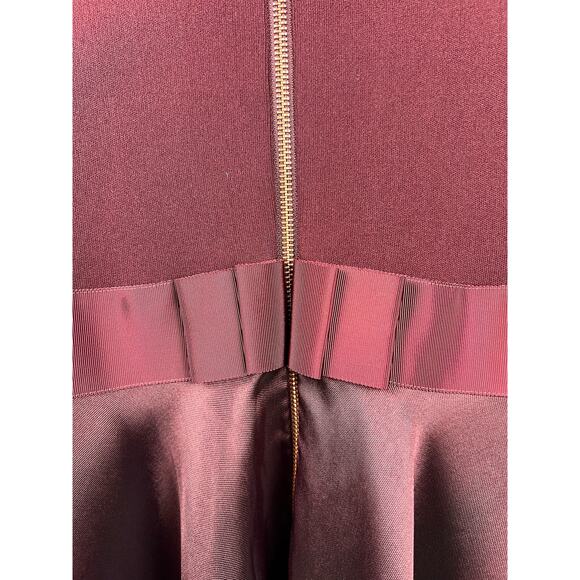 Ted Baker Zadi Dress Burgundy Fit & Flare Satin Skirt Frill Cuff Ruffle Neck - Picture 12 of 15